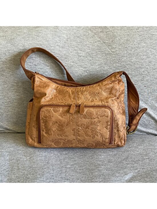 Cabin Creek Handbags - Cabin Creek Floral Embossed Faux Leather Shoulder Bag With Tassel Accent & Pocke